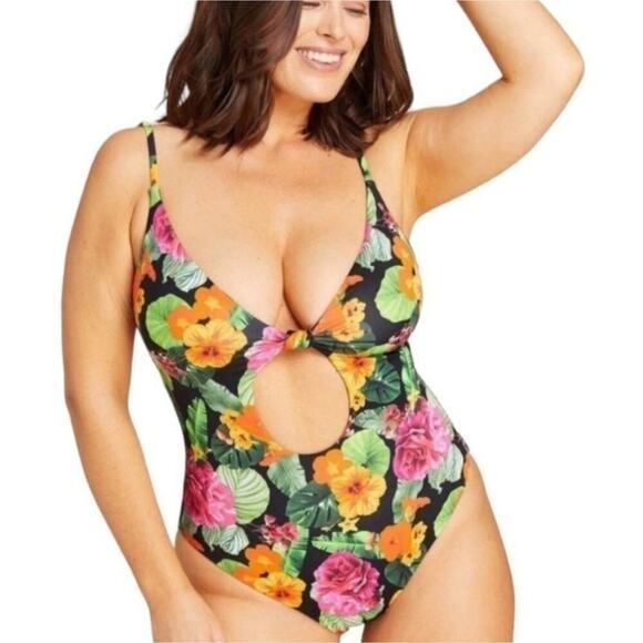 NWOT Andie One Piece The Santorini Swimsuit Black Floral Colorful Vibrant - Picture 1 of 10